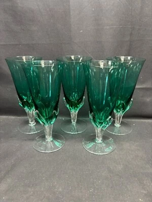 Набор из 5 ~ изумрудно-зеленый тюльпан стержень воды кубки ~ ручной выдув ~ 7 1/4» высотой - Изображение 1 из 4