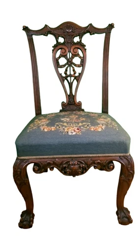 Antique 19th Century Centennial Carved Walnut Chippendale Style chair Cover