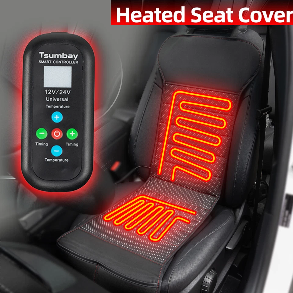 W/Smart Remote Car Seat Cover Cushion Heated Warmer Driver Heating Warming Pad - Imagem 1 de 4