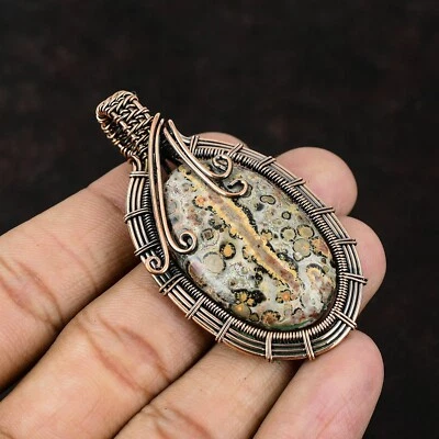 Joyería de piedras preciosas de jaspe océano regalo de cobre para amor colgante envuelto en alambre 2,52" Foto 1 de 4