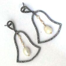 Natural Pearl Gems Pave Diamond Earring 925 Sterling Silver Bell Shape Earring