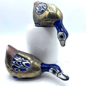Tonala Mexican Vintage Ducks Pottery and Brass Set of 2 - Picture 1 of 7