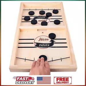 Fast Sling Puck Game Wooden Hockey Game Desktop Battle Sling Hockey Table Game - Picture 1 of 23