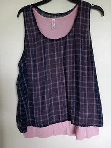 Xhilaration Women's Sz XXL Peacoat Navy Pink Layered Plaid Tank Shirt - Picture 1 of 3