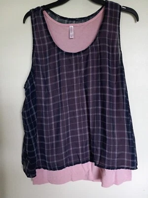 Xhilaration Women's Sz XXL Peacoat Navy Pink Layered Plaid Tank Shirt - Image 1 of 3