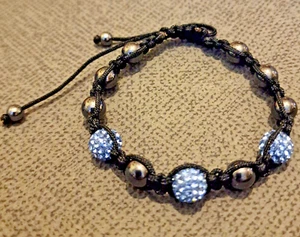 Magnetic Hematite Sparkly Silver Shamballa Macrame Beaded Bracelet, Unisex. - Picture 1 of 3