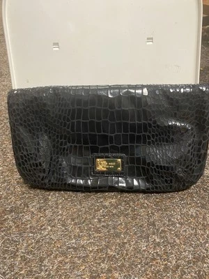 Bolso sin asas vintage Nine West brillante suave negro imitación piel de serpiente en relieve plegable Foto 1 de 4