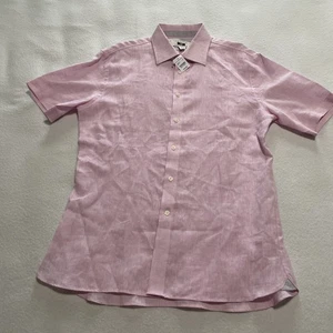 Joseph Abboud Mens Large Short Sleeve Linen Blend Shirt Pink NWT - Picture 1 of 9