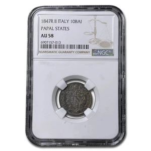 1847-R Papal States Silver 10 Baiocchi AU-58 NGC - Picture 1 of 3