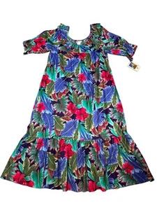Vestido Hawaiano De Colección Tropical Azul Floral 2XL NOS Hilo Hattie Hecho en Hawai - Imagen 1 de 13