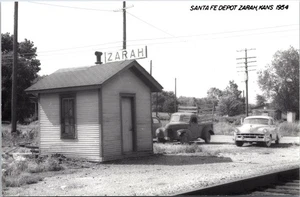 Santa Fe Railroad Train Station Depot Zarah Kansas Vintage Car & Pickup Postcard - Picture 1 of 2
