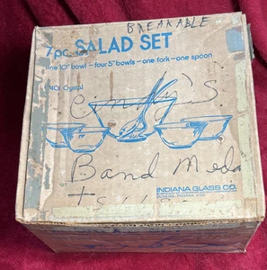 Neu in Box Vintage Indiana Glas Kristall Salatschüssel Set 7 Stck.  (0401) - Bild 1 von 4