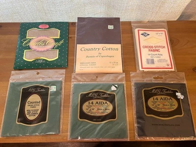 Vtg Lot Of 6 Cross Stitch Aida Fabric Pkgs 14 Count 12x18 Permin , C Craft, MCG - Image 1 of 4