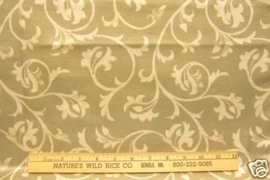 Fabric Silver Seafoam & Sand Tan Scroll Design Elegant Silken 60" X 29" DIY - Image 1 of 1