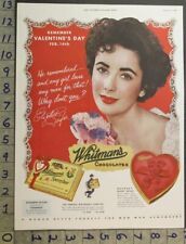 1952 WHITMAN CHOCOLATE HOLIDAY VALENTINE ELIZABETH TAYLOR MOVIE CANDY AD 29513