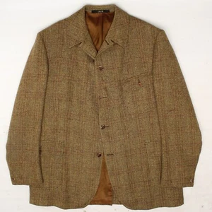 VTG DAKS Mens Tweed Sport Coat 46R Brown Plaid Wool Jacket Antler Button Simpson - Picture 1 of 11