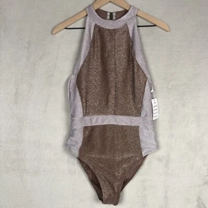 NWT MIA JOY Elegant Sparkling Bathing Suit Sz M Brown Taupe One Piece Swimsuit - Picture 1 of 14