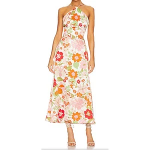 ELLIATT Khloe Floral Dress Satin Pink Orange Halter Maxi Woman's Size XL NWOT - Picture 1 of 18
