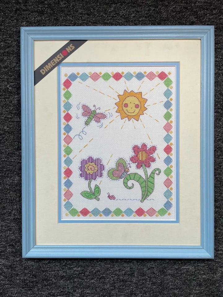 Framed completed cross stich sunny garden - Image 1 of 1