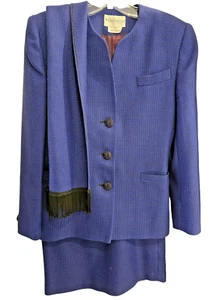 John Meyer Vintage Houndstooth Skirt Suit Pockets & Attached Scarf Size 6 - Picture 1 of 13