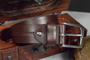 CINTURON HOMBRE SUTURA MARRON GENUINO CUERO 35 MM HECHO MANO UBRIQUE MA LEATHER - Picture 1 of 10