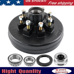 8 on 6.5" Trailer Hub and Drum for 7000 Lbs Axles - 25580 x 14125A cone bearing - Picture 1 of 8