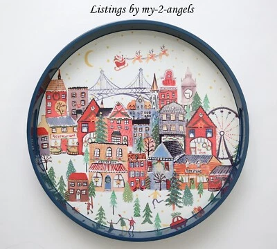 NEW Pottery Barn CHRISTMAS IN THE CITY HANDCRAFTED ROUND SERVING TRAY holiday - Image 1 of 3