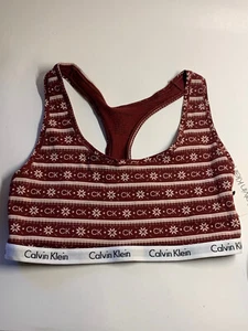 NEW CALVIN KLEIN LOGO BAND SNOWFLAKE BURGUNDY SPORTS RACERBACK BRA MEDIUM $24 - Picture 1 of 2