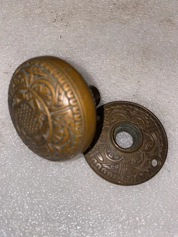 Antique Set Of Norwich Door knob And Rosette Eastlake Ornate Brass Cover