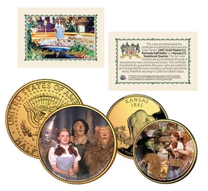 WIZARD OF OZ * Fundido * Kansas Quarter & JFK Juego de 2 monedas de Estados Unidos *LICENCIA* - Imagen 1 de 1