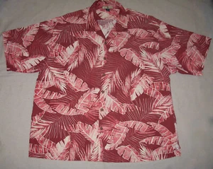 Camicia Tommy Bahama Tropical Camp Uomo XL 100% Seta Foglie di Palma Rosso - Foto 1 di 7