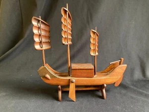 Antique Rosewood Chinese Three-Masted Wooden Junk Junket Model Sailing Ship - Picture 1 of 4