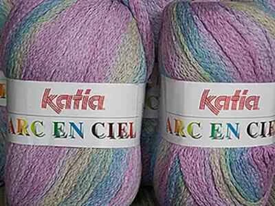 10% off! 2 skeins Katia Arc En Ciel yarn color 11  pastel blue/rose/purple/green - Image 1 of 3