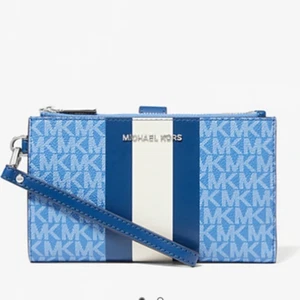 ❤️NWT MICHAEL KORS Jet Set Striped Signature Logo Wristlet HERITAGE BLUE MULTI - Picture 1 of 2