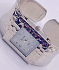 Vintage Watch Womens Hammered Metal Cuff w/Hinged Band - Nice!