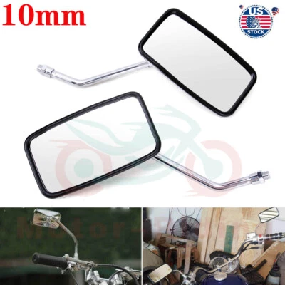 Espejos retrovisores cuadrados cromados de 10 mm para motocicleta vástago largo para Honda Suzuki Foto 1 de 4