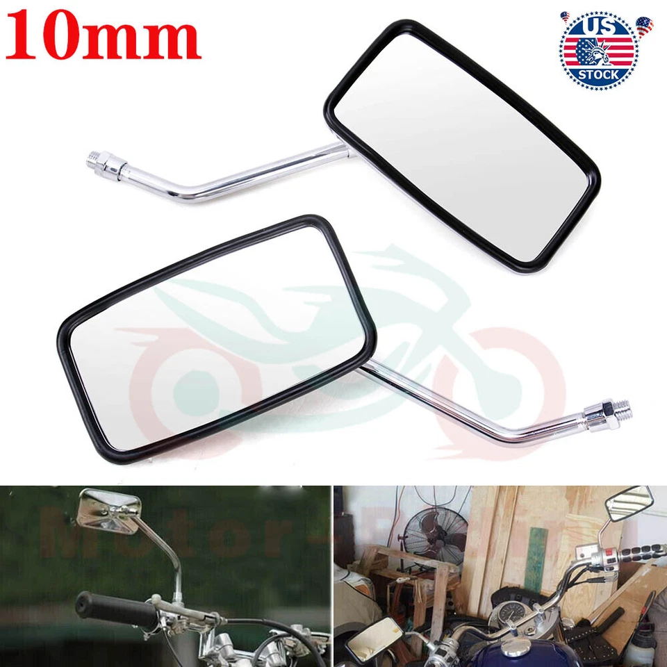 Espejos retrovisores cuadrados cromados de 10 mm para motocicleta vástago largo para Honda Suzuki Foto 1 de 4