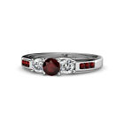 Red Garnet & Diamond Womens 3 Stone Engagement Ring 0.85 ctw 14K Gold JP:165638