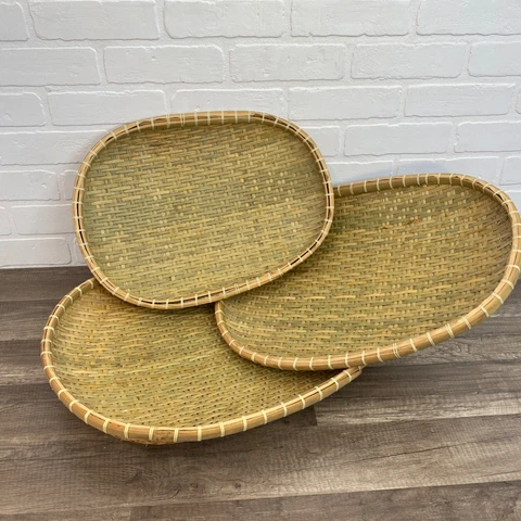 3 LG Vintage Woven Ratan Wicker Baskets Egg Oval Pear Shaped Wall Hanging Boho Cover