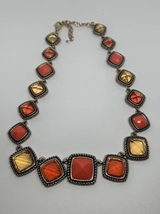 NAPIER Faceted Acrylic Gold Tone Necklace Pink, Yellow, Orange - Picture 1 of 7