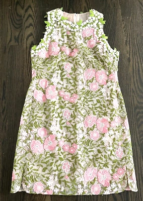 Giambattista Valli Embroidered Floral Pink Green Cocktail Dress Medium 6 8 IT 44 - Image 1 of 4