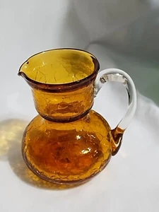 Vintage Pilgrim Crackle Glass Mini Small Pitcher Amber Yellow Gold 3.5" - Picture 1 of 6