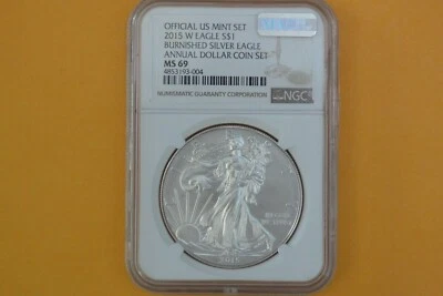 2015 W BURNISHED SILVER EAGLE NGC MS69 ANNUAL DOLLAR COIN SET - Image 1 of 2
