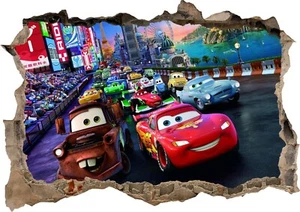 Disney Cars Lightning McQueen 3d Smashed Wall View Sticker Poster Vinyl 6-7-4 - Picture 1 of 1