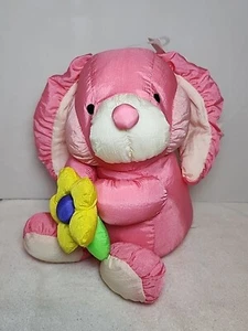 Vtg CHOSUN Nylon Parachute Pink Bunny Rabbit Flower Plush Stuffed Animal - Picture 1 of 12