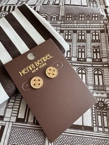 NEW Henri Bendel Pave Signature Stud Round Shape Earrings New! Yellow gold color - Picture 1 of 5