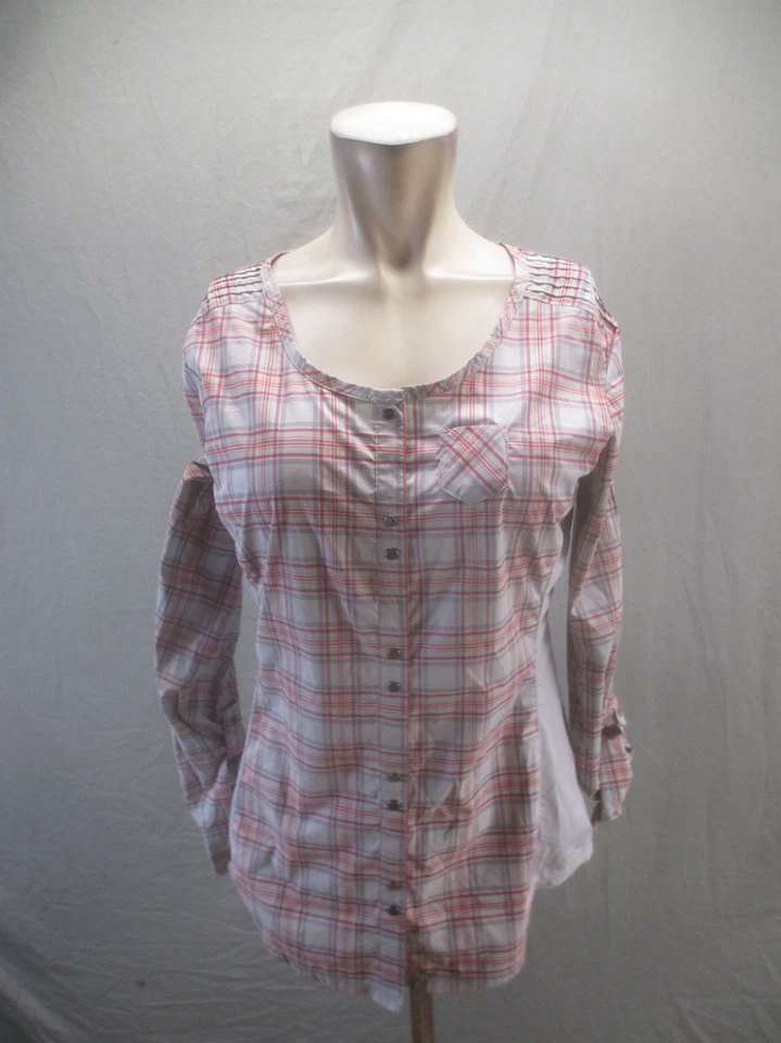 Женская многоцветная клетчатая рубашка Rei размер S с круглым вырезом и длинным рукавом на пуговицах 871 - Изображение 1 из 4