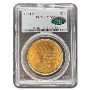 1904-S $20 Liberty Gold Double Eagle MS-63 PCGS CAC - Picture 1 of 3