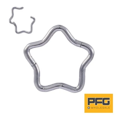 G23 Titanium Star Hinged Hoop Tragus Nose Septum Cartilage Segment Ring Earrings - Image 1 of 4