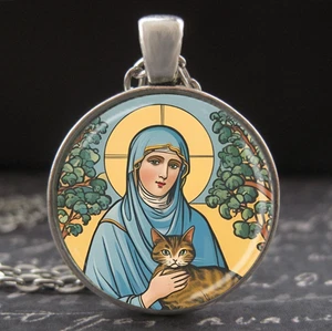 Hl. Gertrud von Nivelles Halskette Schutzpatronin der Katzen & die sie lieben - Bild 1 von 3